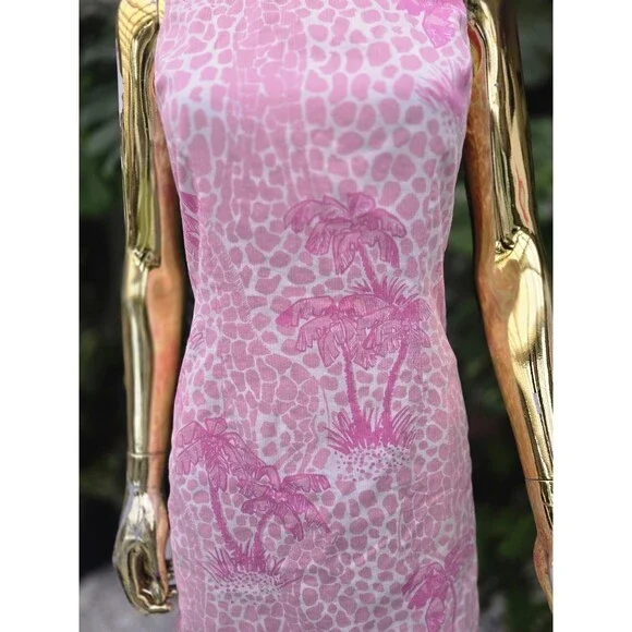 Lilly Pulitzer Krista Shift Dress Women's Pink Jumbo Giraffe Palm, Size 4 - Picture 2 of 6